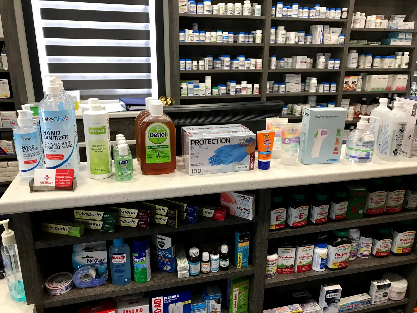 Shelves with first-aid and personal care products